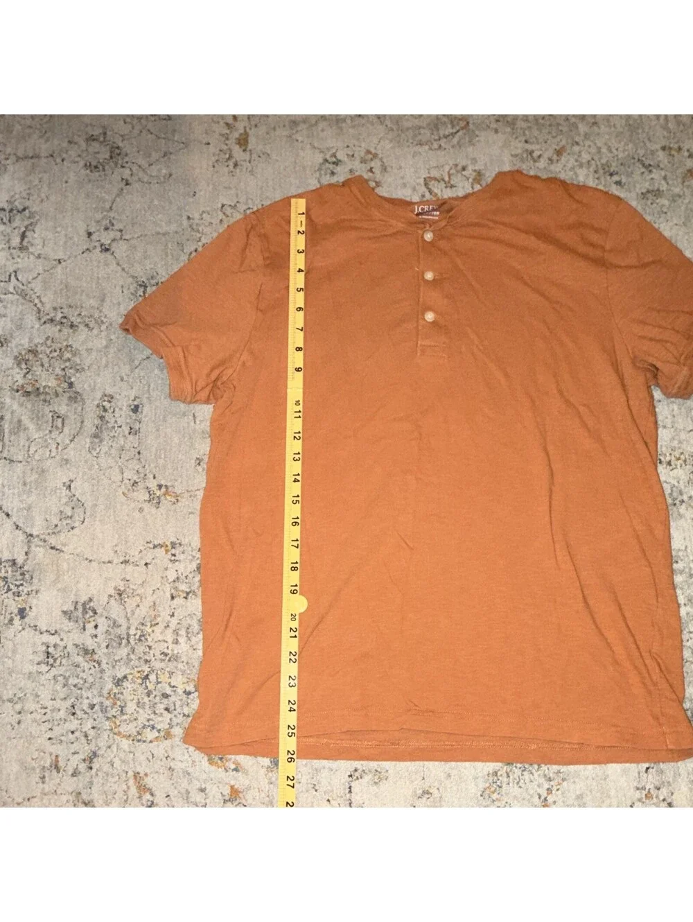 J.CREW Men's Slub Cotton Henley T-Shirt Short Sleeve Orange Solid Size L A239
